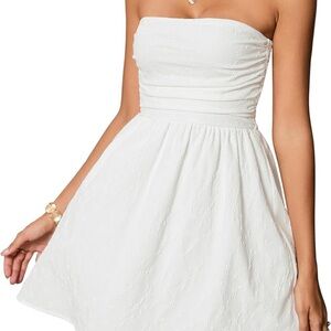 Amazon White Strapless Ruched Mini Dress